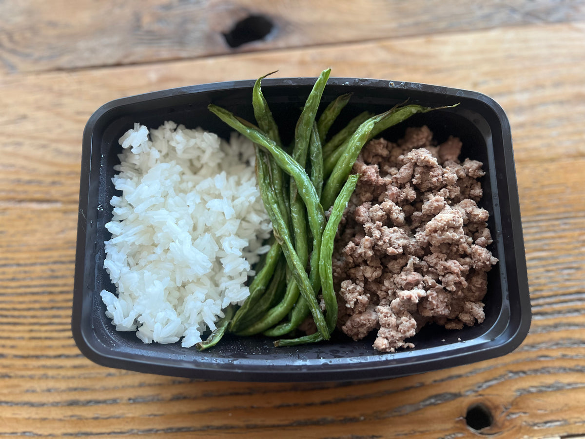 Ground Beef with Green Beans and Jasmine Rice