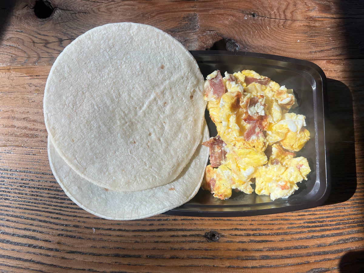 Breakfast Tacos with Corn Tortillas  Bacon, egg and cheese
